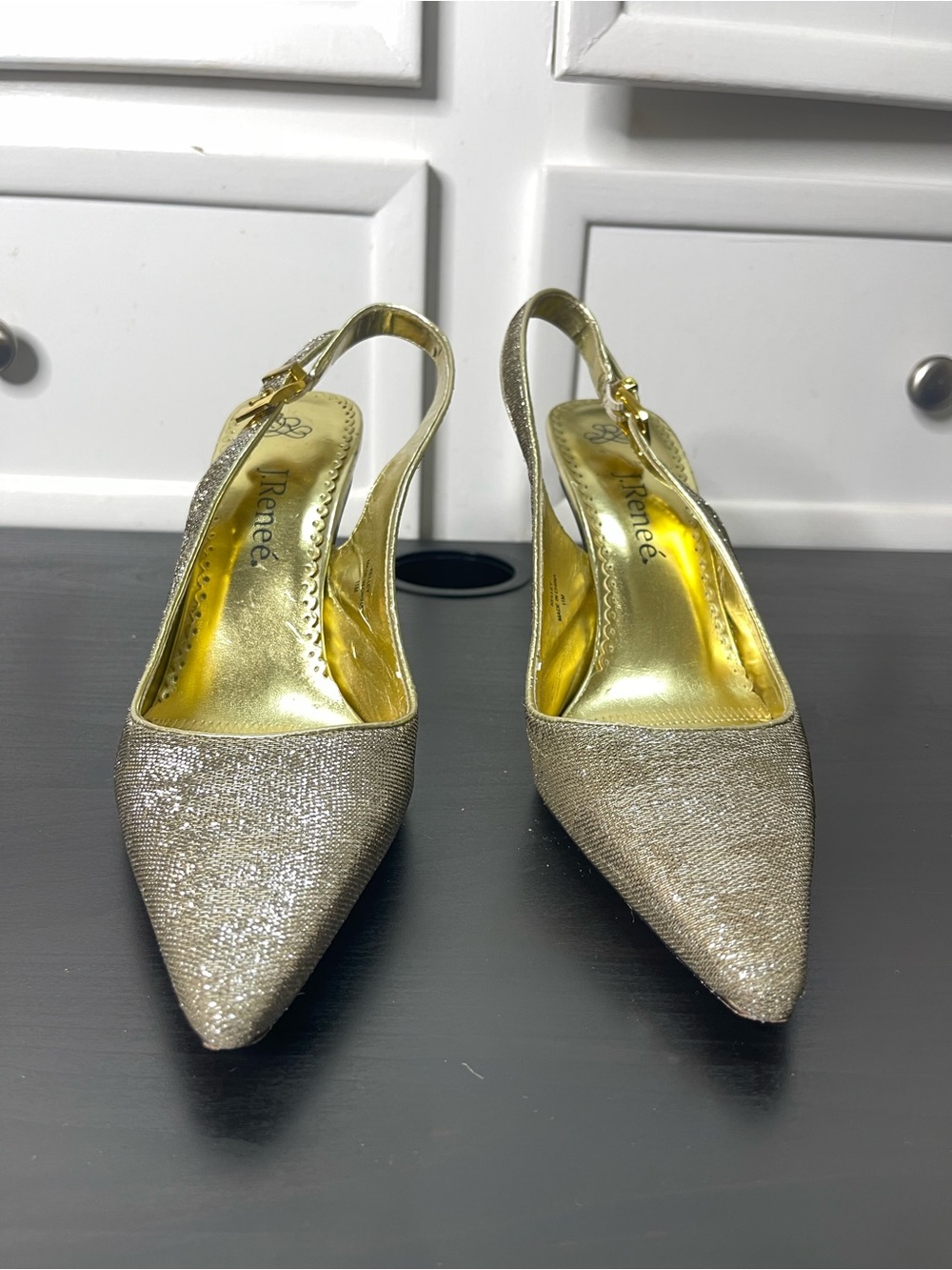 Vintage 1990s J.Renee Metallic Gold Pointed Slingback Heels size 11